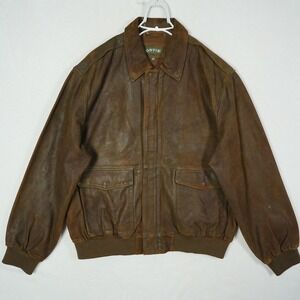 Orvis Mens Leather Bomber Jacket Distressed Brown Flight Jacket XL 2JJ2